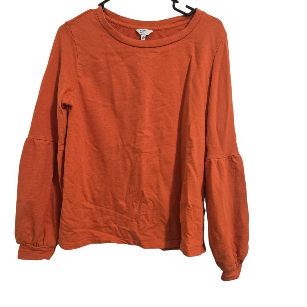 Crown & Ivy Women’s Burnt Orange Long Sleeve Balloon Sleeve Blouse Top Sz M